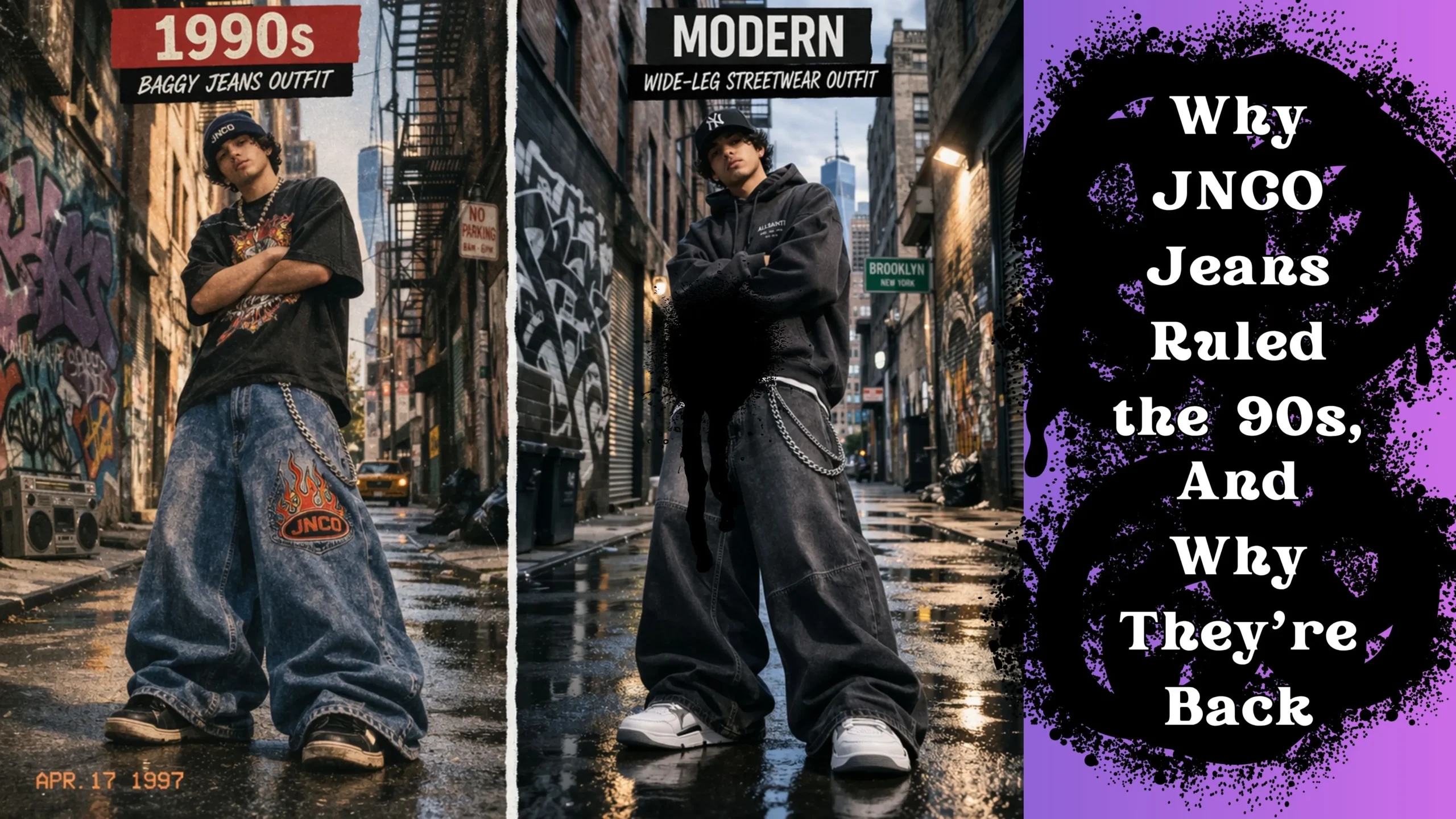 JNCO jeans 90s wide leg baggy pants skater rave fashion history - why did jnco jeans become popular in the 90s